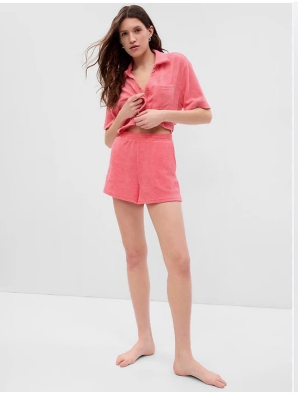 Plush Terry Short Set in Coral Pink